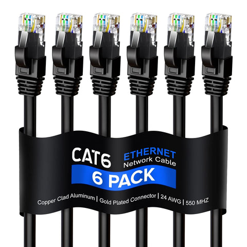 Maximm Cat 6 Ethernet Cable 4 Ft, (6-Pack) Cat6 Cable, LAN Cable, Internet Cable and Network Cable - UTP (Black)