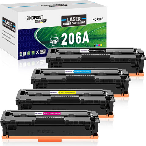 SINOPRINT Compatible Toner Cartridge Replacement for HP 206A W2110A 206X W2110X and for HP Color Pro MFP M283FDW M255DW M283CDW M283 M255 Printer Ink (Black Cyan Yellow Magenta, 4-Pack)