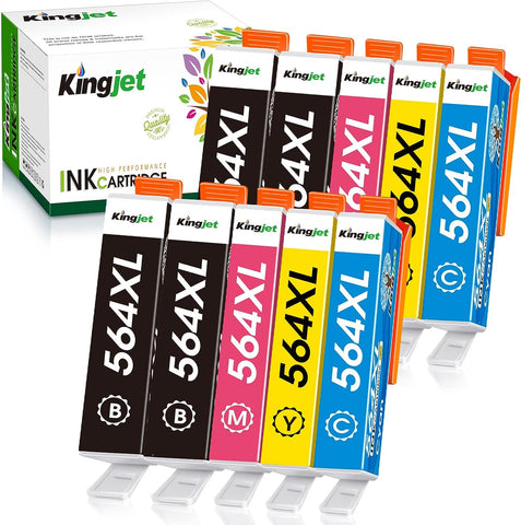 Kingjet Compatible for HP Ink 564XL Black and Color Combo Pack Replacement for HP 564 564 XL 564XL, High Yield 10 Pack for Photosmart 7520 5520 6520 7525 Premium C309A C410A DeskJet 3520 3522 Printers