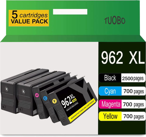 Tuobo 962XL Combo Pack Compatible with HP 962 962XL High Yield, Compatible with Officejet Pro 9010 9015 9025 9012 9018 9020 9013 9016 9019 Printer(2 Black,1 Cyan,1 Magenta,1 Yellow)