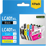 YUUSHA LC401XL Ink Cartridge High Yield Replacement for Brother LC401 LC401 XL Compatible with MFC-J1010DW MFC-J1012DW MFC-J1170DW Printer (1 Black, 1 Cyan, 1 Magenta, 1 Yellow)