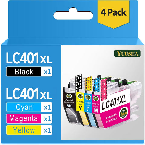 YUUSHA LC401XL Ink Cartridge High Yield Replacement for Brother LC401 LC401 XL Compatible with MFC-J1010DW MFC-J1012DW MFC-J1170DW Printer (1 Black, 1 Cyan, 1 Magenta, 1 Yellow)