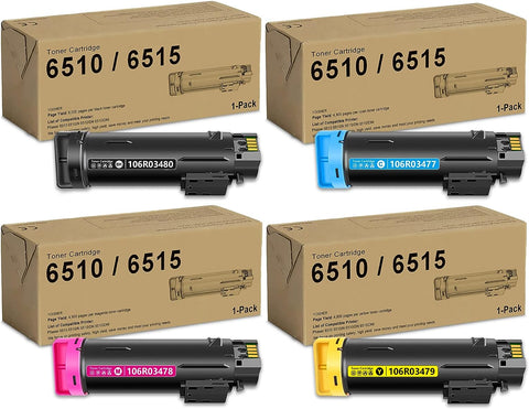 6515 Toner Cartridges Set (4 Pack Black/Cyan/Magenta/Yellow) - VASRINK Compatible 106R03480 106R03477 106R03478 106R03479 Toner Cartridge Replacement for 6515 Phaser 6510 6510N 6510DN Printer