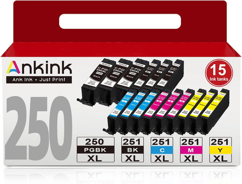 (15 Pack Canon PGi-250XL CLi-251XL Compatible Ink Cartridge Replacement for Canon 250 251 XL pgi250 cli251 PIXMA MX922 IP7220 MG5520 MG5420 IX6820 IP8720 MG7520 Printer (PGBK Bk Cyan Magenta Yellow)