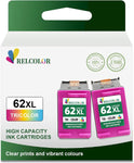 Relcolor High Yield 62XL Ink Cartridge Replacement for HP Ink 62 XL for Envy 5540 5640 5660 7640 7644 7645 OfficeJet 200 250 5740 5745 8040 Printer HP62 Black Color Combo HP62XL Blk Tricolor 2 Pack