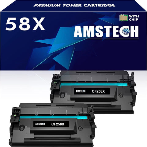 58X CF258X Toner Cartridge: 2 Pack (with Chip, High Yield) Replacement for HP CF258X 58X 58A CF258A Laserjet Pro M404n M404dn M404dw Laserjet Pro MFP M428fdw M428fdn M428dw M404 M428 Printer (Black)