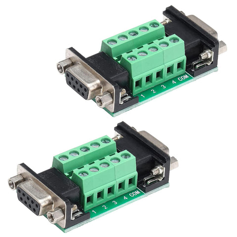 Jienk 2Pcs DB9 Female to Female Terminal Breakout Board, RS232 D-SUB Serial to 9pin Port Terminal Block Gender Changer Connector