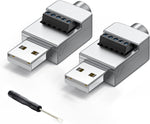 JUXINICE 2Pack USB2.0 Male Adapter Metal case No Welding Required USB Breakout Board Connector. USB Bolt Screw terminals Adapter Converter