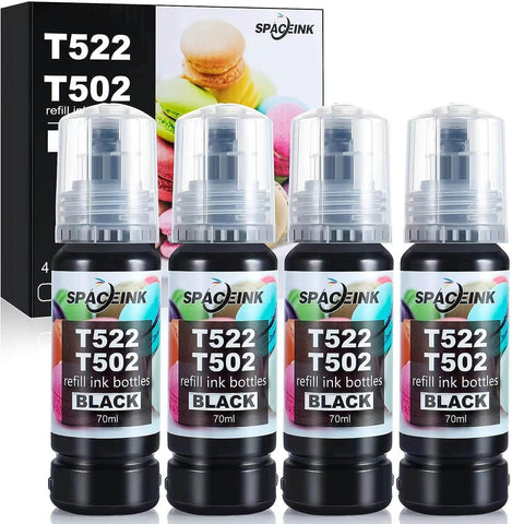 Spaceink T502 T522 Ink Refill Black for Ecotank ET-2720 ET-2760 ET-2800 ET-15000 ET-3760 ET-2750 ET-4800 ET-4760 ST-2000 ET4850 ET-2850 Priter(Black*4 Pack)