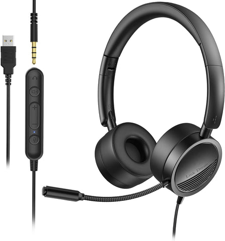 Link Dream USB Headset with Microphone Wired Computer Headset 3.5mm / USB with Noice Cancelling Mic for Computer, Laptop, PC, Cell Phone, Call Center, Skype, Zoom, Webinar