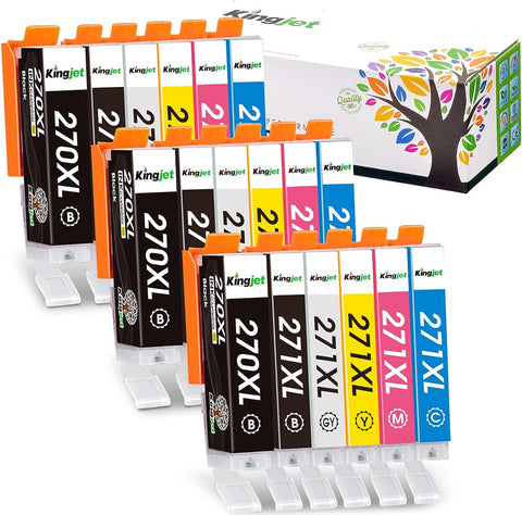 Kingjet Compatible for Canon 270 271 Ink Cartridges Replacement for Canon PGI-270XL CLI-271XL 270XL 271XL Work with Pixma MG7720 TS8020 TS9020 Printer, 18 Pack with Gray for 270XL 271XL Ink