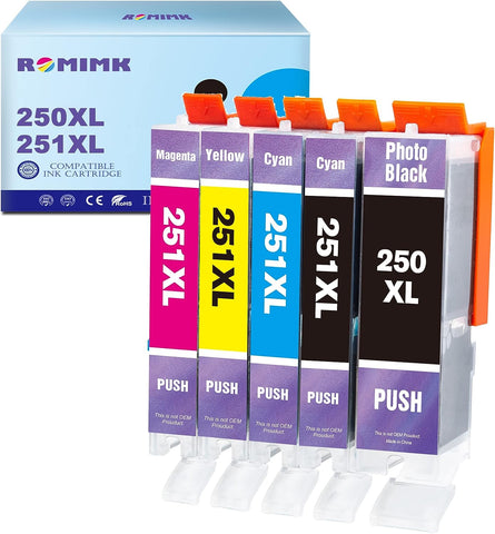 PGI250 CLI251 Compatible Replacement for Canon 250 251 XL Pinter Ink Cartridge - Compatible with Canon PIXMA MX922 MX920 IP8720 MG5520 MG6620 MG7520 IX6820 Printer (5-Pack)