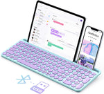 Cute Wireless Bluetooth Keyboard, seenda Dual Mode (Bluetooth + 2.4G) Round Key Typewriter Keyboard with Number Pad Integrated Stand for Mac OS/Windows Computer, iOS/Android Tablet Phone, Green Purple