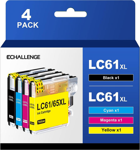 LC61 Ink Cartridges Replacement Compatible for Brother LC61 LC-61 LC65 XL to use with MFC-J615W MFC-5895CW MFC-290C MFC-5490CN MFC-790CW MFC-J630W (4 Pack, Black Cyan Magenta Yellow)