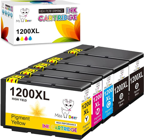 Miss Deer 1200XL Pigment Ink Cartridges Compatible for Canon PGI-1200XL PGI 1200 XL,Work with Canon Maxify MB2720 MB2050 MB2350 MB2320 MB2020 MB2120 (2BK,C,M,Y) 5 Pack