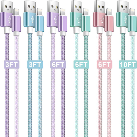 iPhone Charger,[Apple MFi Certified] 6 Pack iPhone Charger Cable Lightning Cable Apple iPhone Chargers Nylon Braided Compatible with iPhone 14/13/12/11/XS MAX/XR/8/7/6s/iPad