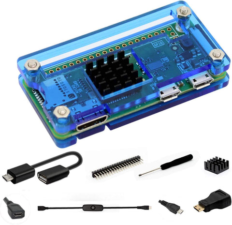 iUniker Raspberry Pi Zero 2 Case, Raspberry Pi Zero Case Kit with Pi Zero Heatsink, HDMI Adapter, Heatsink for Pi Zero W 2 / W/Pi Zero 1.3 / Pi Zero WH (Blue)