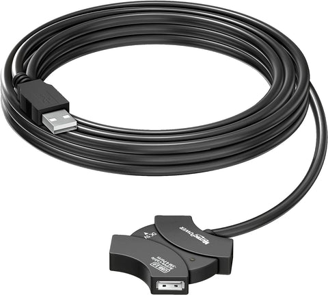 MutecPower 16.5 ft (5m) USB 2.0 Active Extension Cable with 4-Port USB Hub and extention chipset - USB Male to Female Cord/Repeater Cable 16.5 Feet Black