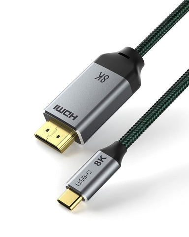 BATBI USBC to HDMI 2.1 Cable 8k 6.6F/2M, Thunderbolt 4/3 to HDMI Braided Nylon Ceble Adapter, Type C Male to HDMI Male Cord,Compatible for MacBook Pro/Air, iMac, iPad Pro, Galaxy S20 S10, Dell, HP