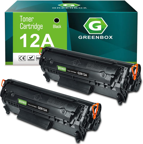 GREENBOX Compatible Q2612A High-Yield Toner Cartridge Replacement for HP 12A Q2612A for 1020 1022 1018 1010 1012 3050 3015 3055 3030 MF4350d MF4150 MF4370dn D420 MF4270 Printer (2,000 Pages, 2 Black)