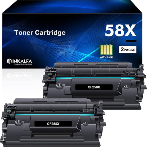 inkalfa 58X CF258X Toner Cartridge Black: 2 Pack (with Chip, High Yield) Replacement for HP CF258X 58X 58A CF258A MFP M428fdw M428fdn M428dw M404 M428 Pro M404n M404dn M404dw Printer