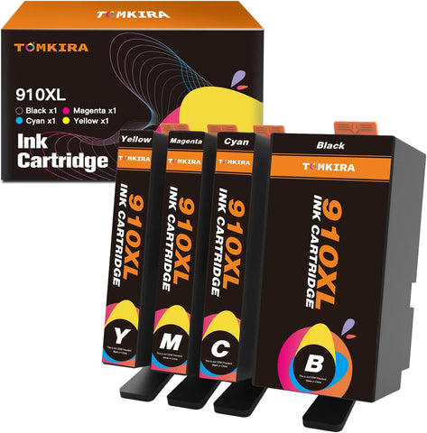 TOMKIRA 910XL Ink cartridges Combo Pack Replacement for HP 910 XL Compatible with OfficeJet Pro 8020 8030 8025 8035 8028, OfficeJet 8022 8010 8015 (1 Black,1 Cyan,1 Magenta,1 Yellow)