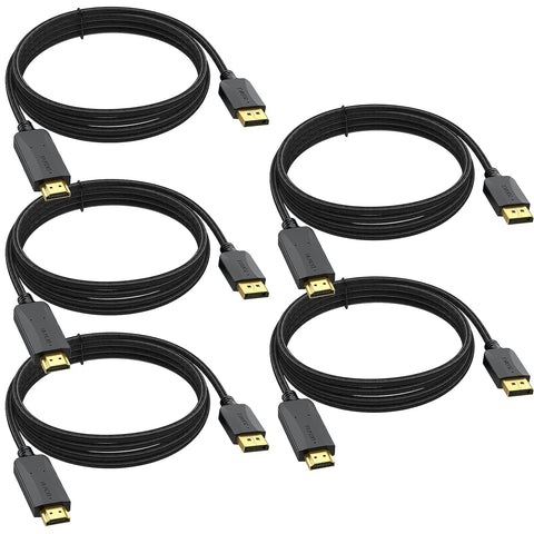 10 Feet DisplayPort to HDMI Cable 5-Pack, (Display Port) DP to HDMI Cable Male to Male Cord FHD Nylon Braided Supports Video and Audio Conveter for PCs to HDTV, Monitor, Projector