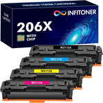 206A 206X Toner Cartridges 4 Pack High Yield (with Chip) Compatible Replacement for HP 206X 206A W2110X W2110A Color Pro MFP M283fdw M255dw M283cdw M283 M255 Printer Ink (Black Cyan Yellow Magenta)