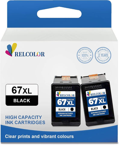 Relcolor Replacement for HP Ink 67 XL 67XL HP67 Cartridge Black 2700 2700e 2752 2752e 2742e 2755 2755e 4100 4100e 4152e 4155 4155e Envy 6000 6055e 6055 6400 6458 6458e 6452 6455 6455e High Yield