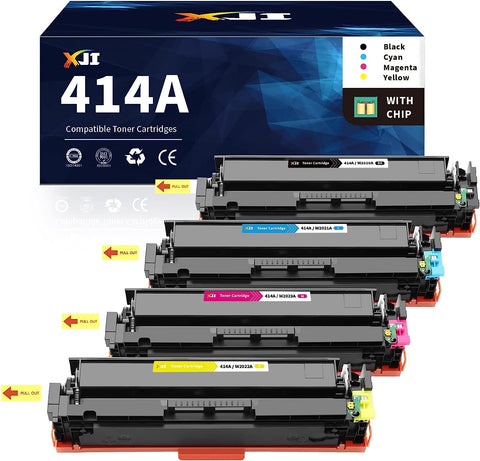 XJI 414A(with Chip) Compatible Toner Cartridges Replacement for HP 414 A X W2020A W2021A W2022A W2023A 414X, for Color Laserjet Pro M454 M454dw M454dn M455dn MFP M479 M479fdw M479fdn Printer(4 Pack)