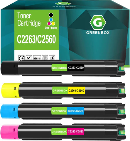 GREENBOX Compatible V C2263 C2560 High Yeild Toner Cartridge Replacement for Xerox V C2263 C2560 for DocuCentre V C2263 2265 ApeosPort C3060 C2560 C2060 Printer (Black Cyan Yellow Magenta, 4 Pack)