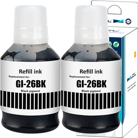 LCL Compatible Ink Bottle Pigment Replacement for Canon GI26 GI-26 BK GI-26BK MAXIFY GX6020 GX6021 GX7020 GX7021 (2-Pack Black)