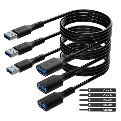 USB 3.0 Extension Cable 2 Feet (3 Pack), USB A Male to Female Cable (from 2ft to 100ft for Selection), 5Gbps Data Transfer Extender Cord for Printer, Keyboard, Mouse, Flash Drive, Hard Drive-2FT/3PK