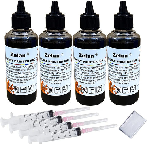 Zelan Premier Ink 4 Colors Printer Ink Refill Kit for Canon All Printers MG PG 240 243 245 CL 241 244 246 XL Inkjet Cartridges CISS System with 4 Free Syringes (100ML/Bottle 4BK)