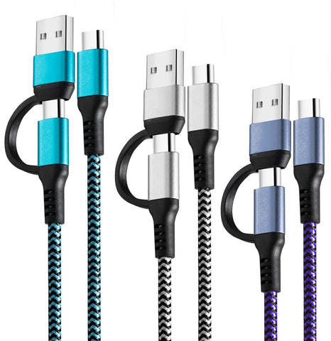 USB C to USB C Cable, 60W 3 Pack Fast Charging Cords 6ft QC & PD 2-in-1 USB-A/C to Type C Charger Cord Compatible with Samsung Galaxy S21 S10 S9 Note20, MacBook Pro 2020/2019, iPad Pro 2020/2019