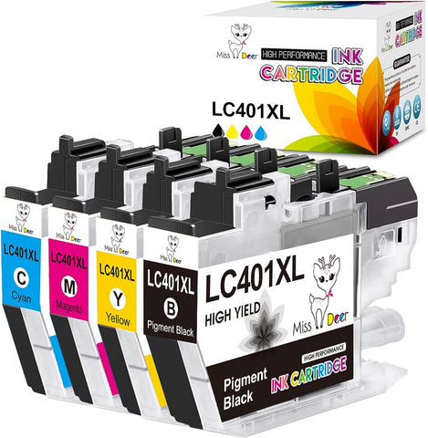 Miss Deer LC401XL Ink Cartridge High Yield Compatible Replacement for Brother LC401 LC401 XL, Work with Brother MFC-J1010DW, MFC-J1012DW and MFC-J1170DW,4 Pack