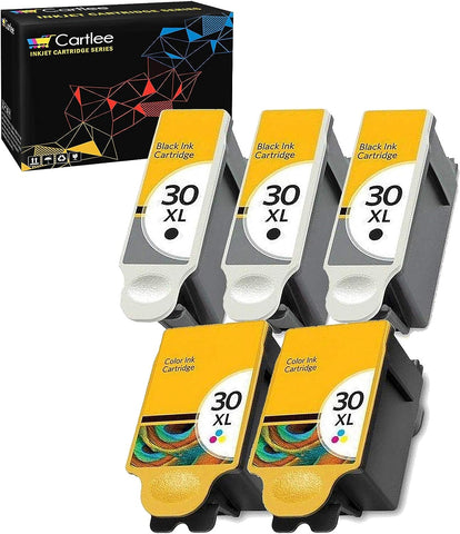 Cartlee Set of 5 Compatible 30xl High Yield Ink Cartridges for Kodak Hero 3.1 Hero 5.1 ESP 3.2 ESP C110 ESP C310 ESP Office 2150, ESP C315, ESP Office 2170