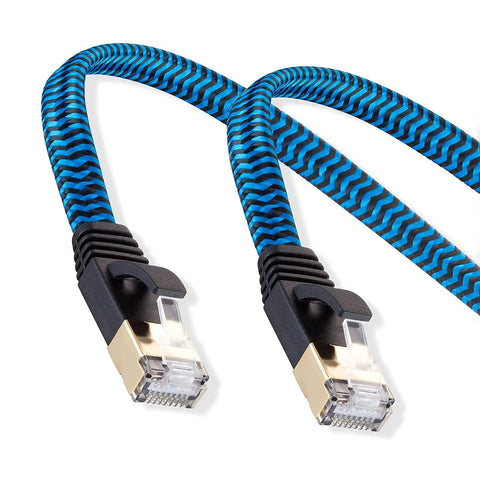 Cat 7 Ethernet Cable 15 FT Ethernet Cable GESSEOR Nylon Braided Cat 7 Flat Internet Network Computer Patch Cord RJ45 Network Cable Cat7 LAN Cable for PC Laptop Modem Router, Blue and Black (5M)