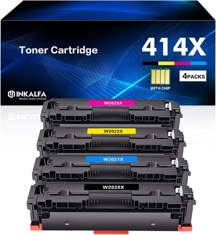 414X Toner Cartridges 4 Pack High Yield 414A (with Chip) Compatible Replacement for HP 414X W2020X 414A W2020A Work for HP Color Laserjet Pro MFP M479fdw M454dw M479fdn M454dn M479 M454 Printer Toner