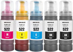 SHUOLEI T522 522 Compatible Ink Refill Bottles T522 522 Ink Bottle Refill Combo Work with EcoTank ET-2720 ET-2800 ET-2803 ET-4800 ET-4700 Printer (5 Packs, 2BK/C/M/Y)