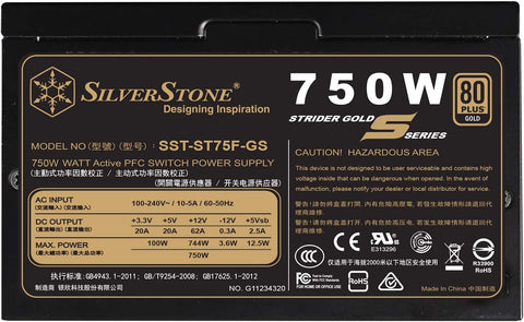 SilverStone Technology 750W Computer Power Supply PSU Fully Modular with 80 Plus Gold & 140mm Design Power Supply (SST-ST75F-GS-V3)