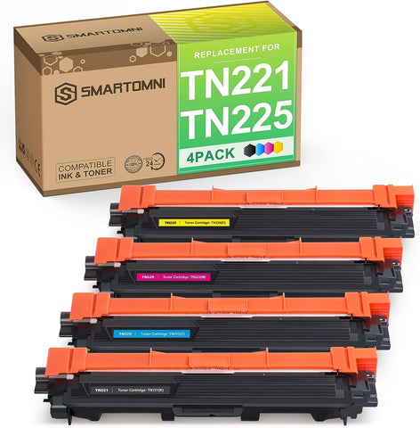 S SMARTOMNI TN221 TN225 Compatible Toner Cartridges Replacement for Brother TN-221 TN-225 for use with Brother HL3140CW HL 3170CDW HL-3172CDW HL3180CDW MFC9130CW MFC9330CDW MFC-9340CW(KCMY,4 Pack)