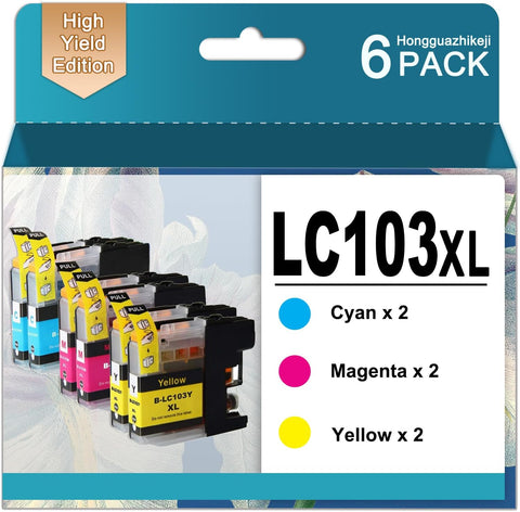 HGZ Compatible LC103XL Ink Cartridges Replaccement for LC103 LC103XL Worked for MFC J870DW J450DW J470DW J650DW J4410DW J4510DW J4710DW J6720 (2 Cyan, 2 Magenta, 2 Yellow, 6 Pack)