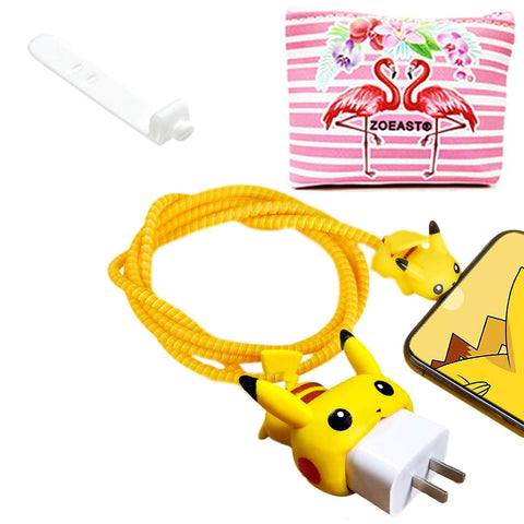 ZOEAST(TM) DIY Animal Cartoon Cable Protector Yellow 18W 20W USB Charger Saver Charging Data Earphone Line Bite Organizor Compatible with All iPhone 11 12 13 14 Pro Max etc USB Wire (Yellow Monster)