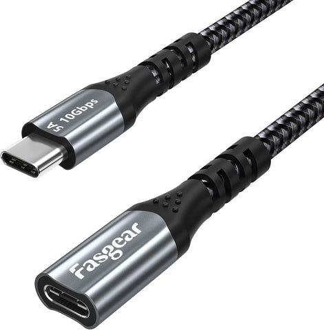 Fasgear USB C Extension Cable 1.6 ft 10Gbps Data Sync USB 3.2 Type C Male to Female Extender Braided Cord 100W Fast Charging Compatible for PSVR2/MacBook/iPad Pro 4/Switch/PS5 Controller (Black)