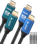 2pcs 8K HDMI Cable, Ultra High Speed 48Gbps 8K HDMI 2.1 Cable, Supports 8K@60Hz 4K@120Hz, HDR10 eARC HDCP 2.2 & 2.3 3D, Compatible with Roku TV/ PS5/ HDTV/Blu-ray/Xbox Series X (Bue+Green 4ft 2Pack)