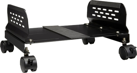 IO Crest Mobile Desktop Tower Computer Metal Floor Stand Rolling Caster Wheels with Tall Support Walls and Adjustable Width from 5" to 13"