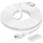 Ethernet Cable 100 ft, High Speed Cat 6e/Cat 6 Long Ethernet Cable with Snagless Rj45 Connector, High Speed Patch Cord Than Cat5e/Cat5, Flat White Shielded LAN Cable for Modem