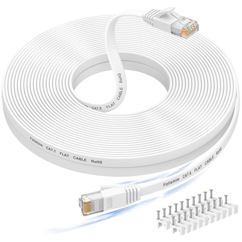 Ethernet Cable 100 ft, High Speed Cat 6e/Cat 6 Long Ethernet Cable with Snagless Rj45 Connector, High Speed Patch Cord Than Cat5e/Cat5, Flat White Shielded LAN Cable for Modem