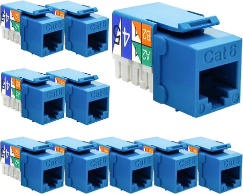 Beszin Cat.6 RJ45 110 Type Keystone Jack (10-Pack, Blue)